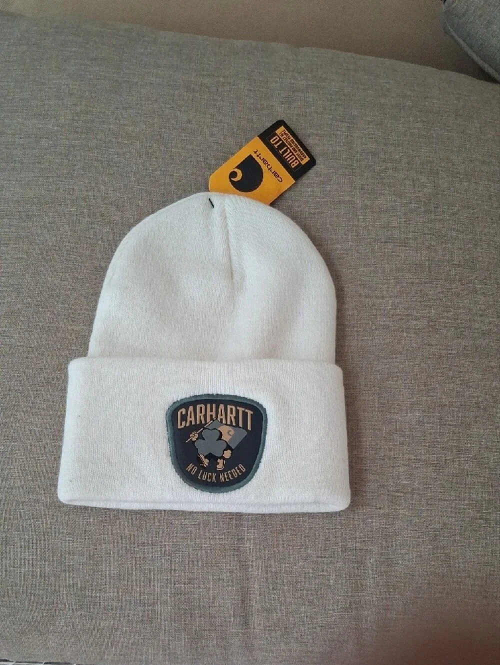 Carhartt  White Cuffed Knit Beanie with Logo Tag